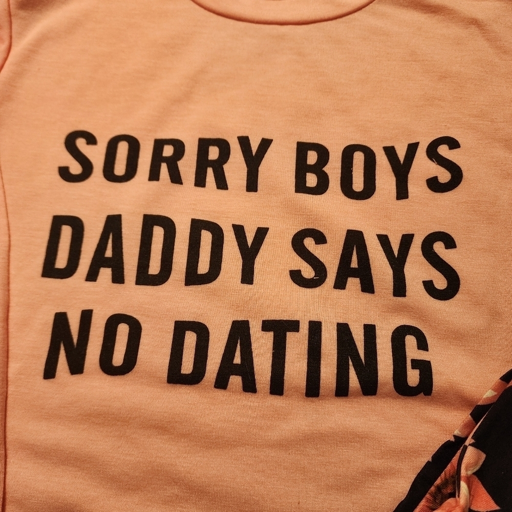 N3 - "Sorry Boys Daddy Says No Dating" Pant Set 130 / 6 to 8 year old - Picture 5 of 6